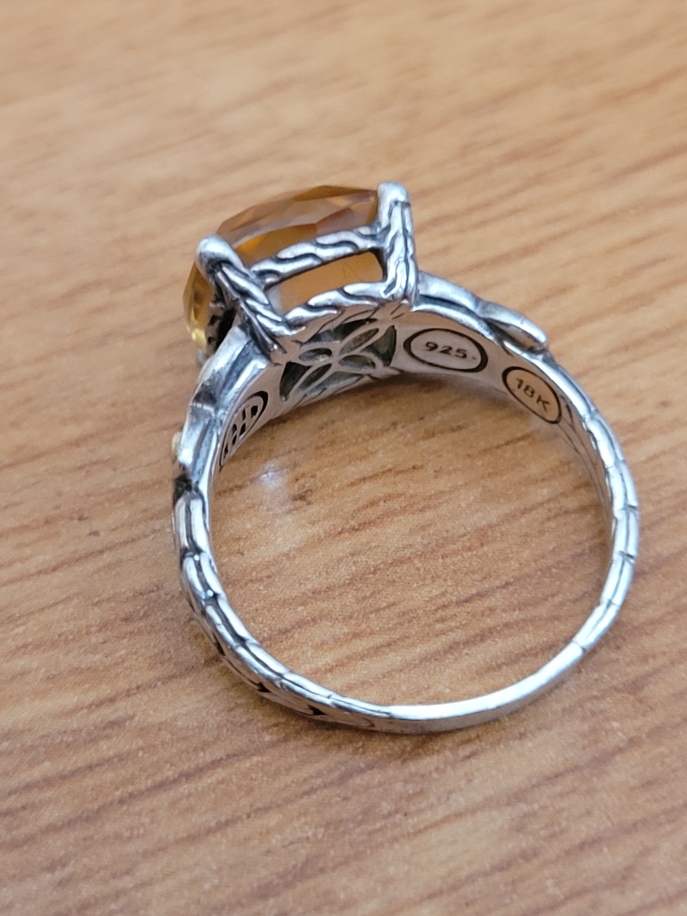 John Hardy Sterling Silver Ring with Yellow Citrine and 18K Accents